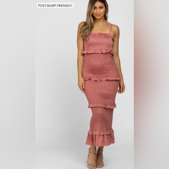 PinkBlush satin smocked bodycon midi dress nwot - Picture 4 of 15